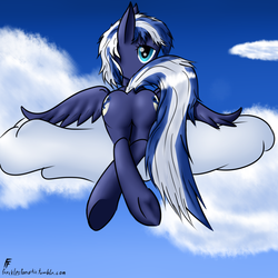 Size: 1280x1280 | Tagged: safe, artist:frecklesfanatic, oc, oc only, oc:night sky, pegasus, pony, both cutie marks, butt, cloud, cloudy, dock, female, hooves, looking at you, plot, sky, solo, underhoof