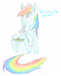 Size: 753x942 | Tagged: safe, rainbow dash, oc, oc:anon, g4, clothes, dashie slippers, muffled words, slippers, tank slippers