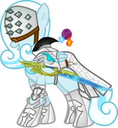Size: 831x903 | Tagged: safe, artist:sketchy brush, oc, oc only, oc:snowdrop, armor, badass, blue fur, diablo (series), diablo iii, ice, simple background, smiling, solo, sword, transparent background, vector, wizard