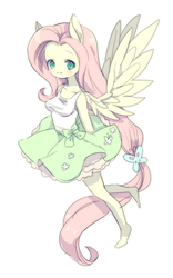 Size: 700x1120 | Tagged: safe, artist:nitronic, fluttershy, equestria girls, g4, my little pony equestria girls: rainbow rocks, bow, clothes, female, hair bow, ponied up, pony ears, skirt, solo, tank top, wings