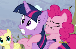 Size: 740x479 | Tagged: safe, screencap, pinkie pie, twilight sparkle, alicorn, pony, g4, tanks for the memories, animated, female, mare, out of context, twilight sparkle (alicorn)