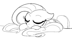 Size: 632x357 | Tagged: safe, artist:dotkwa, fluttershy, pegasus, pony, g4, chair, eyes closed, female, grayscale, mare, monochrome, simple background, sleeping, solo, table, white background