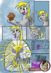 Size: 1508x2160 | Tagged: safe, artist:inuranma44, derpy hooves, doctor whooves, time turner, earth pony, pony, g4, comic, male, muffin, nom, stallion, the doctor's visit