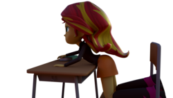 Size: 1920x1080 | Tagged: safe, artist:3d thread, artist:creatorofpony, sunset shimmer, human, equestria girls, g4, 3d, ass, bent over, blender, boots, butt, clothes, desk, school, shoes, skirt