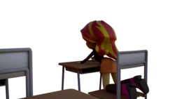 Size: 1920x1080 | Tagged: safe, artist:3d thread, artist:creatorofpony, sunset shimmer, human, equestria girls, g4, 3d, ass, bent over, blender, boots, butt, clothes, desk, school, shoes, skirt