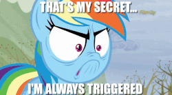 Size: 800x440 | Tagged: safe, screencap, rainbow dash, g4, tanks for the memories, animated, avengers, do i look angry, female, image macro, meme, solo, the incredible hulk, triggered, vibrating