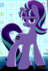 Size: 1280x1920 | Tagged: safe, artist:acersiii, starlight glimmer, pony, unicorn, g4, the cutie map, bedroom eyes, cutie mark vault, female, looking at you, mare, open mouth, signature, solo