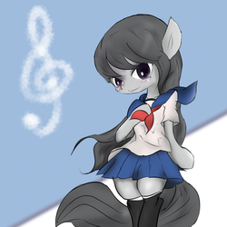 Size: 1080x1080 | Tagged: safe, artist:mabo3, octavia melody, earth pony, anthro, semi-anthro, g4, clothes, female, school uniform, skirt, solo