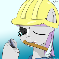 Size: 1800x1800 | Tagged: safe, artist:halflingpony, maud pie, earth pony, pony, g4, female, geology, hammer, hat, loupe, solo