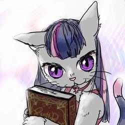 Size: 800x800 | Tagged: safe, artist:han_hyui, twilight sparkle, cat, g4, book, female, solo, species swap, twilight cat