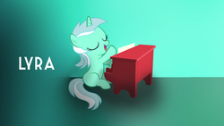 Size: 1920x1080 | Tagged: safe, artist:artpwny, artist:azery, edit, lyra heartstrings, g4, cute, female, filly, filly lyra, musical instrument, piano, simple background, solo, vector, wallpaper, younger