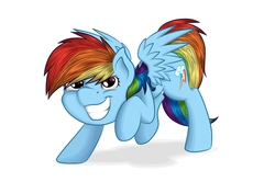 Size: 1500x996 | Tagged: safe, artist:rubywave32, rainbow dash, g4, backwards cutie mark, female, grin, solo