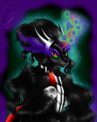 Size: 1024x1280 | Tagged: safe, artist:crazyaniknowit, king sombra, g4, queen umbra, rule 63, solo
