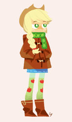 Size: 880x1500 | Tagged: safe, artist:magneticskye, applejack, equestria girls, g4, alternate clothes, alternate hairstyle, clothes, female, hand in pocket, hat, lineless, scarf, simple background, solo