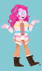 Size: 880x1500 | Tagged: safe, artist:magneticskye, pinkie pie, equestria girls, g4, alternate clothes, clothes, female, lineless, looking at you, open mouth, simple background, solo, teeth