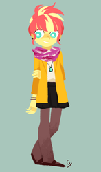 Size: 880x1500 | Tagged: safe, artist:magneticskye, sunset shimmer, equestria girls, g4, alternate clothes, alternate hairstyle, clothes, cute, female, lineless, shy, simple background, smiling, solo, teeth