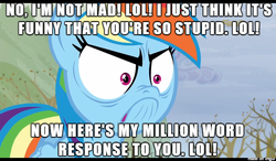 Size: 610x357 | Tagged: safe, rainbow dash, g4, my little pony: friendship is magic, tanks for the memories, angry, do i look angry, image macro, meme