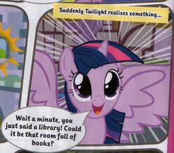 Size: 1352x1192 | Tagged: safe, twilight sparkle, alicorn, pony, g4, official, book, captain obvious, female, genius, magazine, mare, no shit sherlock, purple smart, sudden realization, that pony sure does love books, twilight sparkle (alicorn)