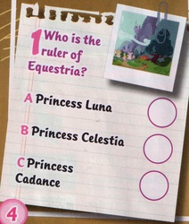 Size: 824x972 | Tagged: safe, princess cadance, princess celestia, princess luna, g4, official, magazine, question, quiz