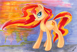 Size: 900x615 | Tagged: safe, artist:maytee, sunset shimmer, pony, unicorn, g4, female, solo, traditional art