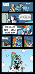 Size: 2480x5293 | Tagged: safe, artist:bobthedalek, fluttershy, rainbow dash, rarity, tank, pegasus, pony, unicorn, g4, tanks for the memories, bathrobe, clothes, comic, dashie slippers, rainbow dash always dresses in style, robe, tutu, zzz