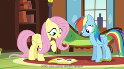 Size: 1279x712 | Tagged: safe, screencap, fluttershy, rainbow dash, g4, tanks for the memories, meme, youtube caption