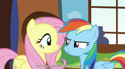 Size: 1280x712 | Tagged: safe, screencap, fluttershy, rainbow dash, g4, tanks for the memories, meme, youtube caption