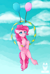 Size: 1349x2000 | Tagged: safe, artist:nat998877, pinkie pie, g4, balloon, chest fluff, female, hoop, solo, then watch her balloons lift her up to the sky, unshorn fetlocks