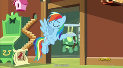 Size: 1281x711 | Tagged: safe, screencap, rainbow dash, tank, g4, my little pony: friendship is magic, tanks for the memories, meme, youtube caption