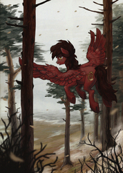 Size: 1635x2300 | Tagged: safe, artist:koviry, oc, oc only, pegasus, pony, depressed, forest, leaf