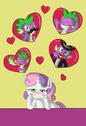 Size: 969x1427 | Tagged: safe, artist:wasill, spike, sweetie belle, g4, blushing, crush, female, heart, in love, male, ship:spikebelle, shipping, straight