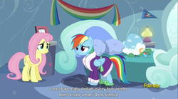 Size: 1280x714 | Tagged: safe, screencap, fluttershy, rainbow dash, tank, g4, tanks for the memories, meme, youtube caption