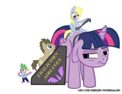 Size: 1280x985 | Tagged: safe, artist:pegachess, derpy hooves, doctor whooves, spike, time turner, twilight sparkle, earth pony, pony, ask the resized ponies, g4, giant pony, macro, male, scrunchy face, stallion