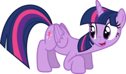 Size: 3538x2067 | Tagged: safe, artist:porygon2z, twilight sparkle, alicorn, pony, castle sweet castle, g4, bent over, female, folded wings, high res, mare, simple background, solo, transparent background, twilight sparkle (alicorn), vector, wings