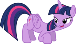 Size: 3571x2086 | Tagged: safe, artist:porygon2z, twilight sparkle, alicorn, pony, castle sweet castle, g4, bedroom eyes, bent over, crouching, female, folded wings, high res, mare, simple background, solo, transparent background, twilight sparkle (alicorn), vector, wings
