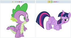 Size: 510x275 | Tagged: safe, artist:porygon2z, spike, twilight sparkle, alicorn, pony, derpibooru, g4, bedroom eyes, exploitable meme, eyes on the prize, female, juxtaposition, juxtaposition win, looking at butt, male, mare, meme, meta, ship:twispike, shipping, simple background, straight, twilight sparkle (alicorn), vector, white background