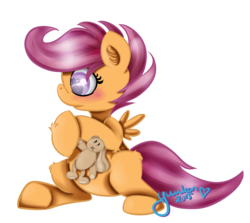 Size: 1209x1080 | Tagged: safe, artist:yuukon, scootaloo, rabbit, g4, female, plushie, simple background, solo, transparent background