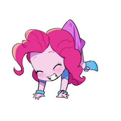 Size: 500x500 | Tagged: safe, artist:baekgup, pinkie pie, equestria girls, g4, blushing, chibi, clothes, cute, diapinkes, eyes closed, female, grin, happy, skirt, skirt lift, skirt pull, smiling, solo, suspended