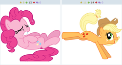 Size: 508x270 | Tagged: safe, applejack, pinkie pie, derpibooru, g4, exploitable meme, juxtaposition, juxtaposition win, meme, meta, pinkiebuse