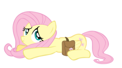Size: 5120x2880 | Tagged: safe, artist:yanoda, fluttershy, g4, female, prone, saddle bag, simple background, solo, transparent background, vector
