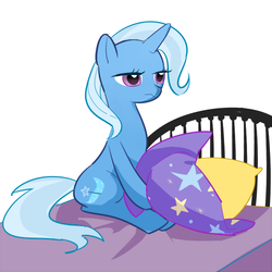 Size: 500x500 | Tagged: safe, artist:pan, trixie, pony, unicorn, g4, bed, female, mare, pillow, solo