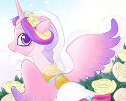Size: 1024x819 | Tagged: safe, artist:littlebuster-k2, princess cadance, g4, clothes, dress, female, looking back, solo, spread wings, veil, wedding dress