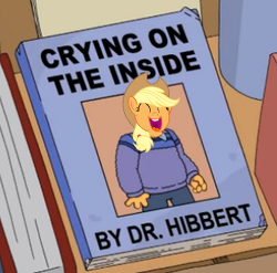 Size: 250x247 | Tagged: safe, edit, applejack, g4, tanks for the memories, applejack cries on the inside, autobiography, book, crying inside, dr hibbert, male, solo, the simpsons