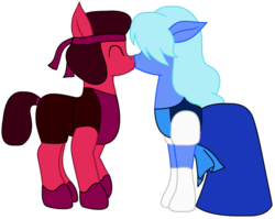 Size: 1024x817 | Tagged: safe, artist:flamefyre1235, earth pony, gem (race), gem pony, pony, canon ship, duo, duo female, female, heartwarming in hindsight, imminent fusion, kiss on the lips, kissing, lesbian, mare, married couple, non-mlp shipping, ponified, ruby (steven universe), rupphire, sapphire (steven universe), shipping, steven universe, wife, wives