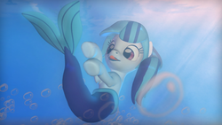 Size: 1280x720 | Tagged: safe, artist:noerusan, sonata dusk, merpony, equestria girls, g4, my little pony equestria girls: rainbow rocks, 3d, bubble, crepuscular rays, female, fish tail, gmod, ocean, solo, sunlight, tail, underwater, water