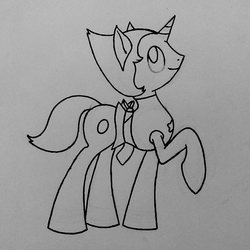 Size: 1304x1304 | Tagged: safe, artist:rainygirl3100, pony, unicorn, clothes, female, gem, mare, monochrome, pearl, pearl (steven universe), ponified, solo, steven universe