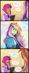 Size: 800x2013 | Tagged: safe, artist:hazurasinner, oc, oc only, oc:starchaser, oc:windy belle, human, blushing, earring, female, humanized, humanized oc, lesbian, magical lesbian spawn, offspring, offspring shipping, parent:fluttershy, parent:pinkie pie, parent:rainbow dash, parent:twilight sparkle, parents:flutterdash, parents:twinkie, piercing, shipping, sparkles