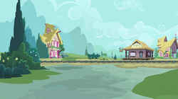 Size: 1279x717 | Tagged: safe, screencap, g4, keep calm and flutter on, background, golden oaks library, no pony, ponyville, railroad, train station