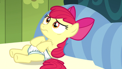 Size: 1920x1080 | Tagged: safe, artist:anon3434, edit, editor:anon3434, screencap, apple bloom, bloom & gloom, g4, diaper, diaper edit, female, filly, foal, non-baby in diaper, solo