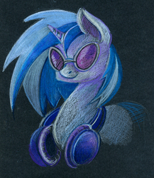 Size: 500x577 | Tagged: safe, artist:maytee, dj pon-3, vinyl scratch, g4, female, headphones, solo, traditional art